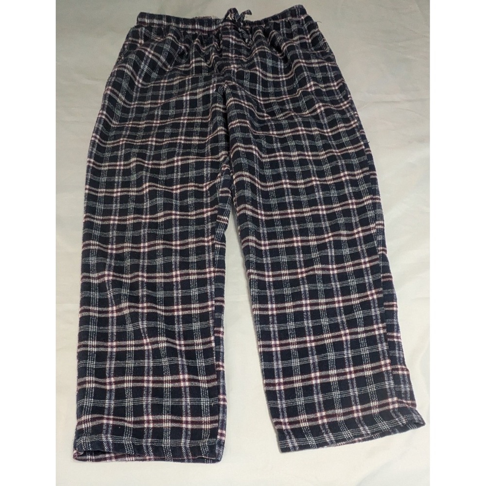 Route North Pajama Pants Mens Large Navy Blue Plaid Excellent Drawstring Cotton